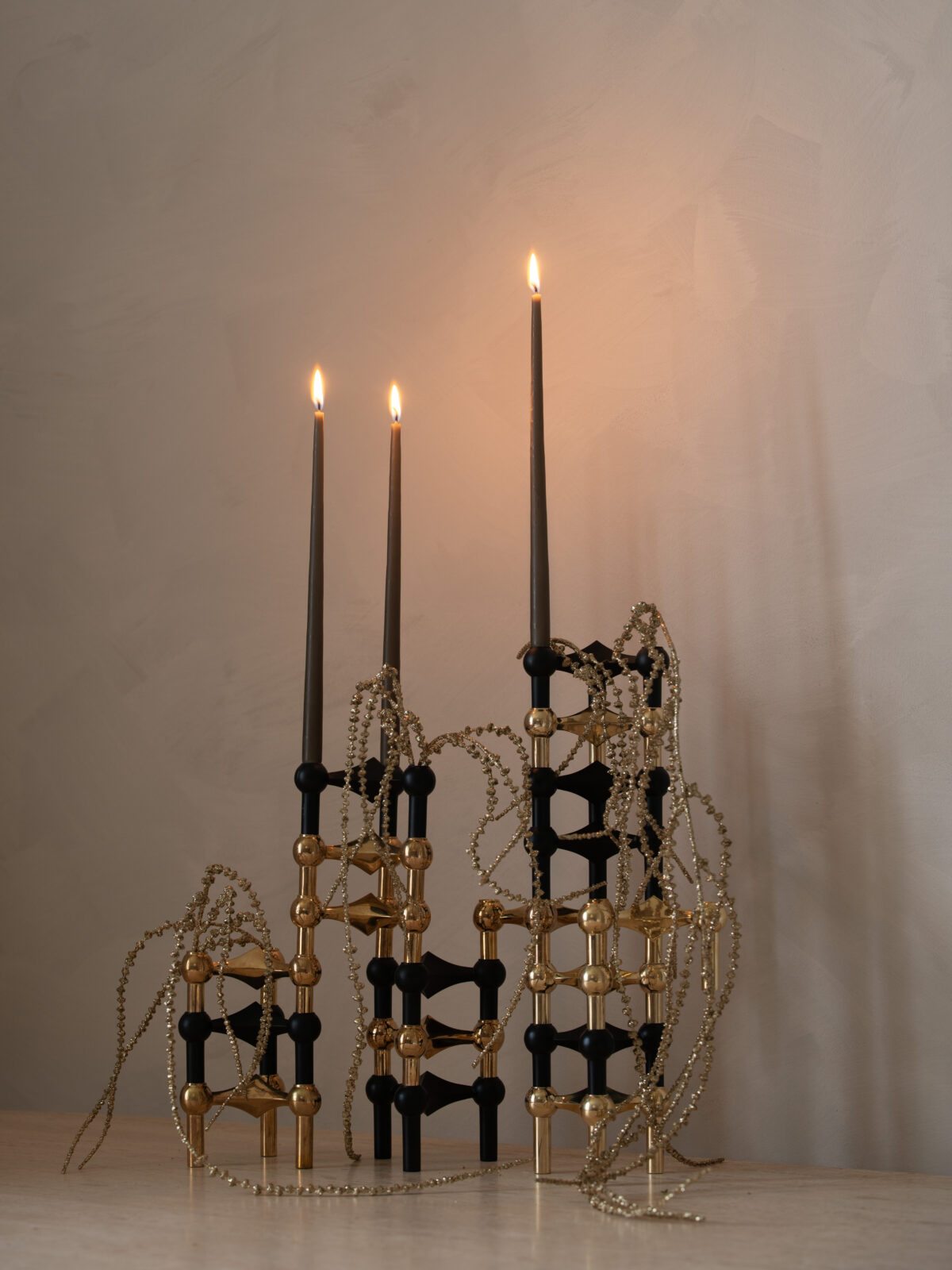 STOFF Nagel solid brass and black candle holder sculpture
