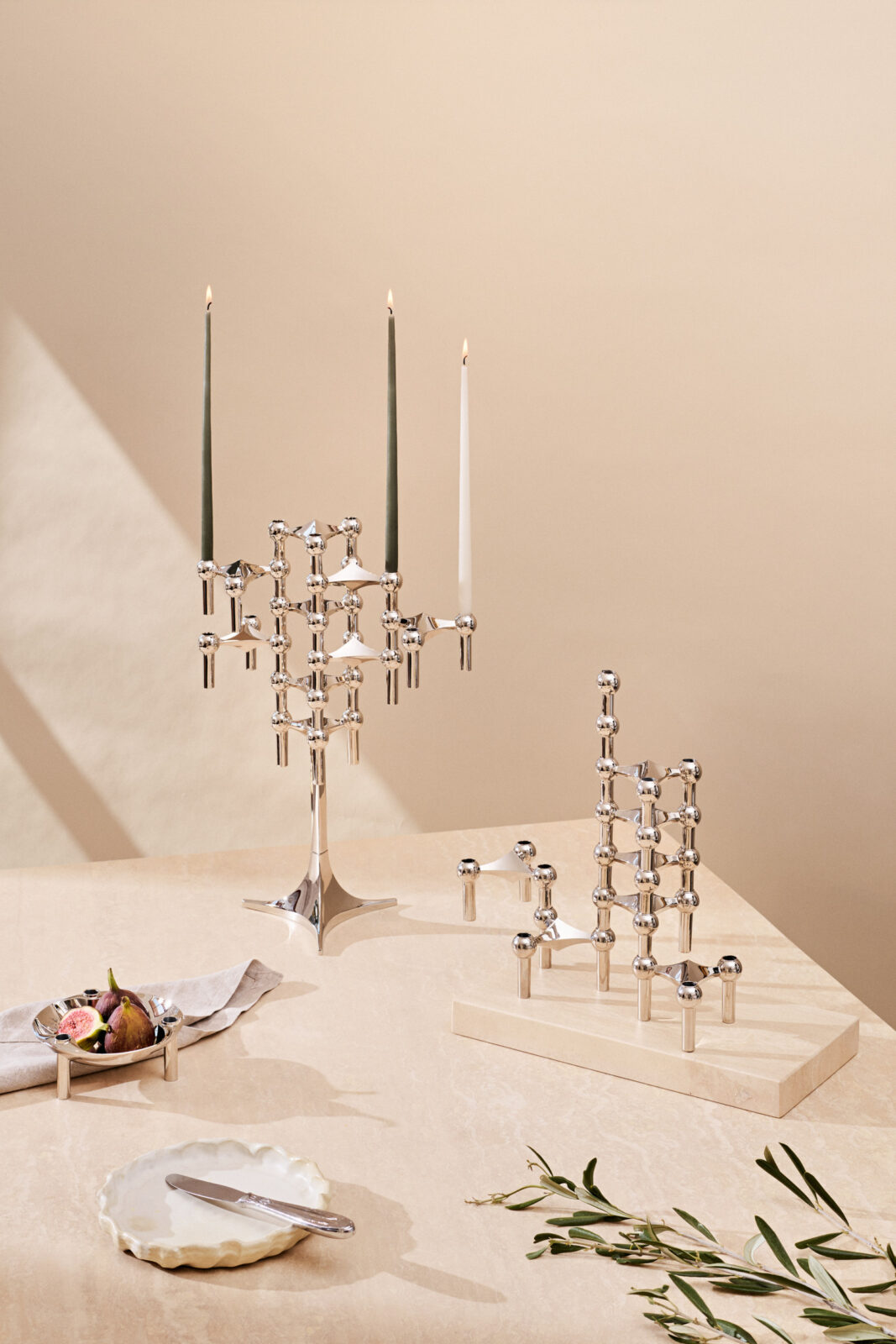 STOFF Nagel candle holder, bowl and stand in chrome