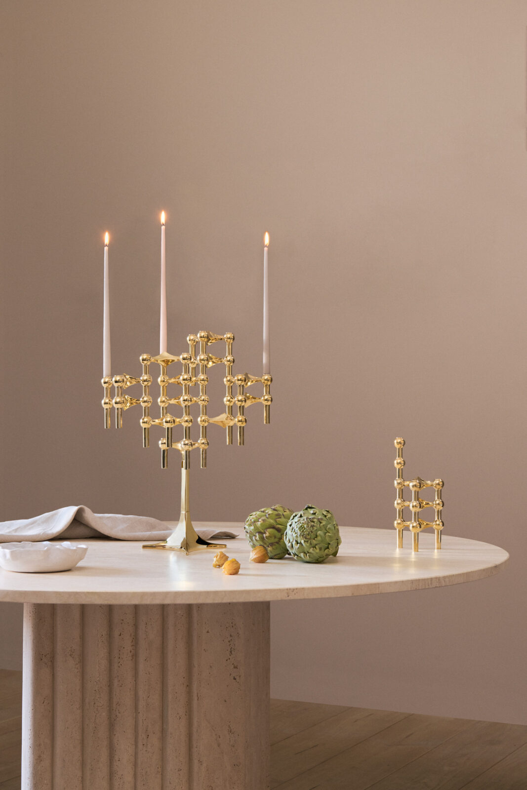 candle holders and stand in solid brass