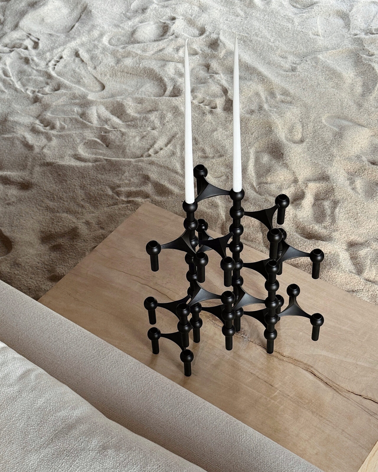 stoff nagel black candle holders