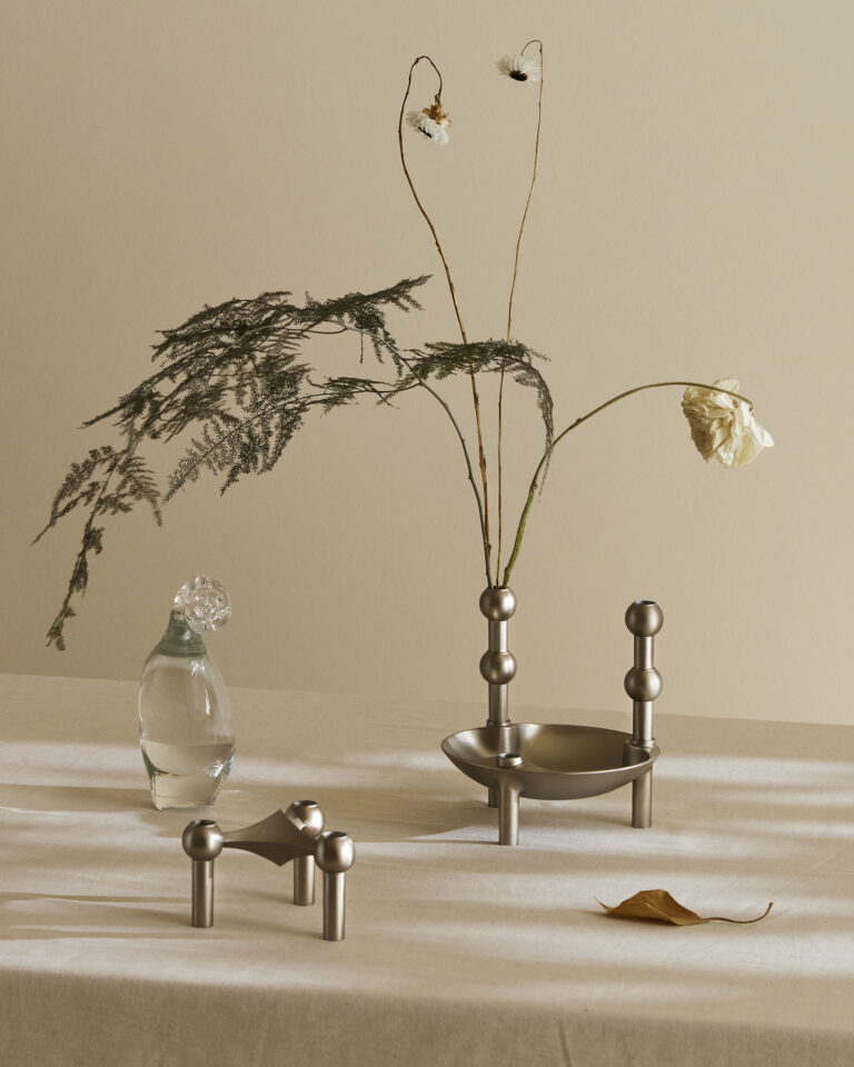 brushed chrome bowl+vase