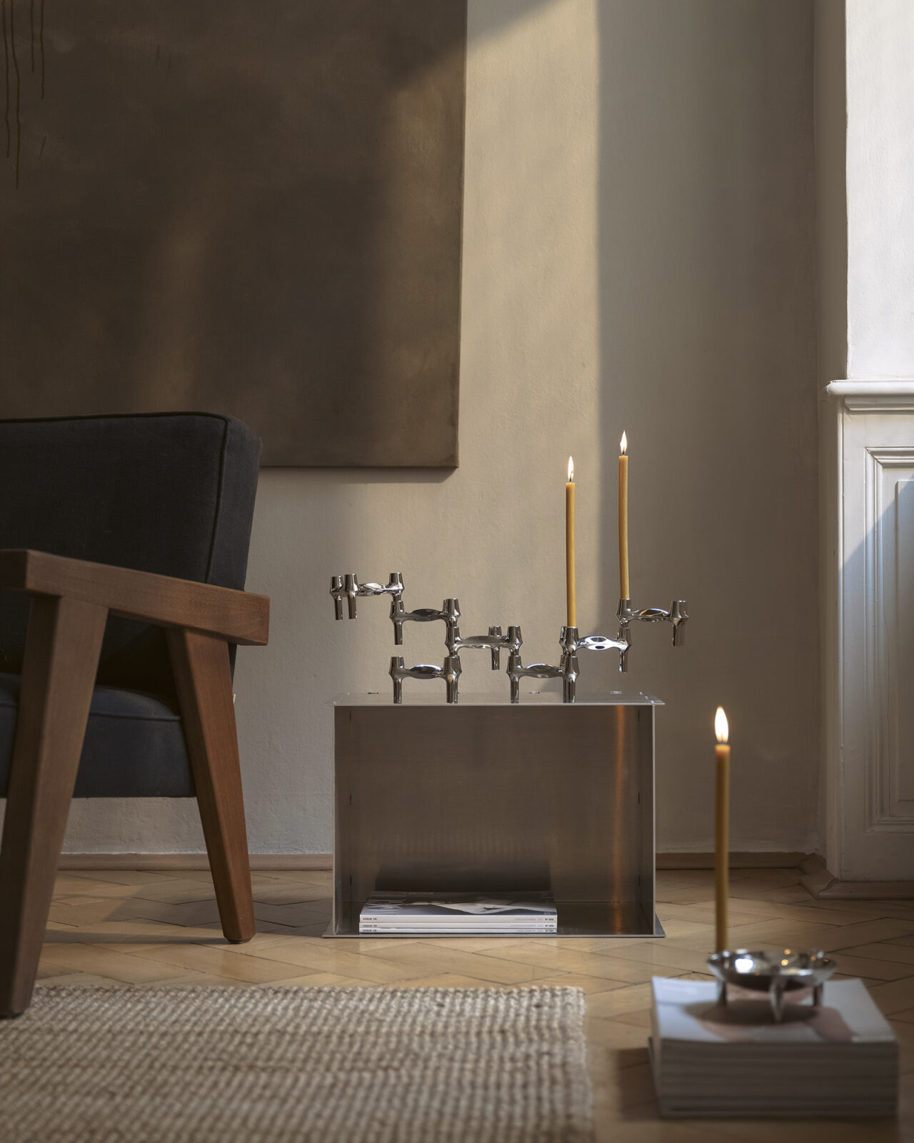 bmf candle holders and candles in golden honey