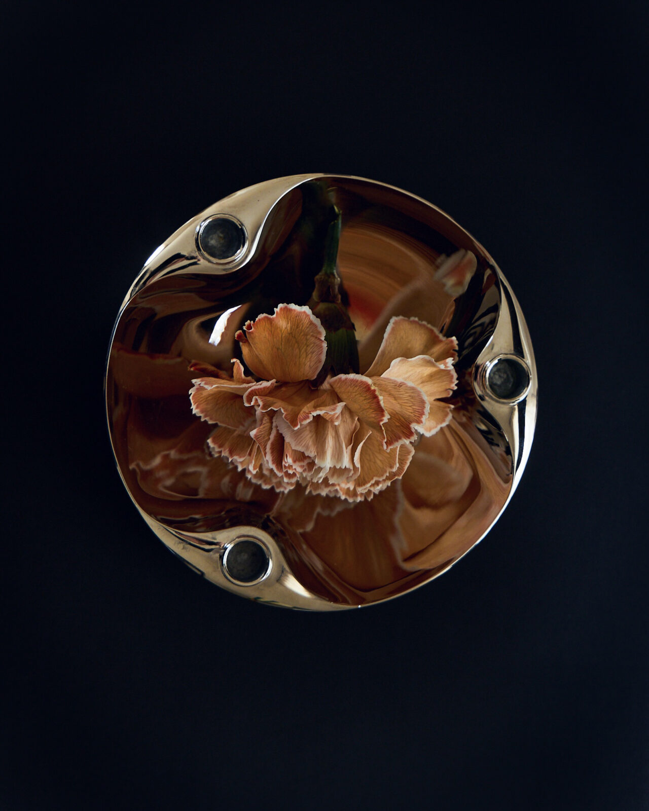stoff nagel bowl in chrome close up with a flower in
